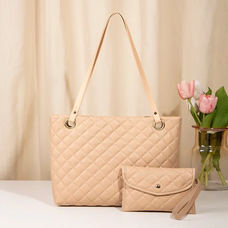 Black Rhombic Quilted Ladies Shoulder Bag Two-Piece Set - Image 4