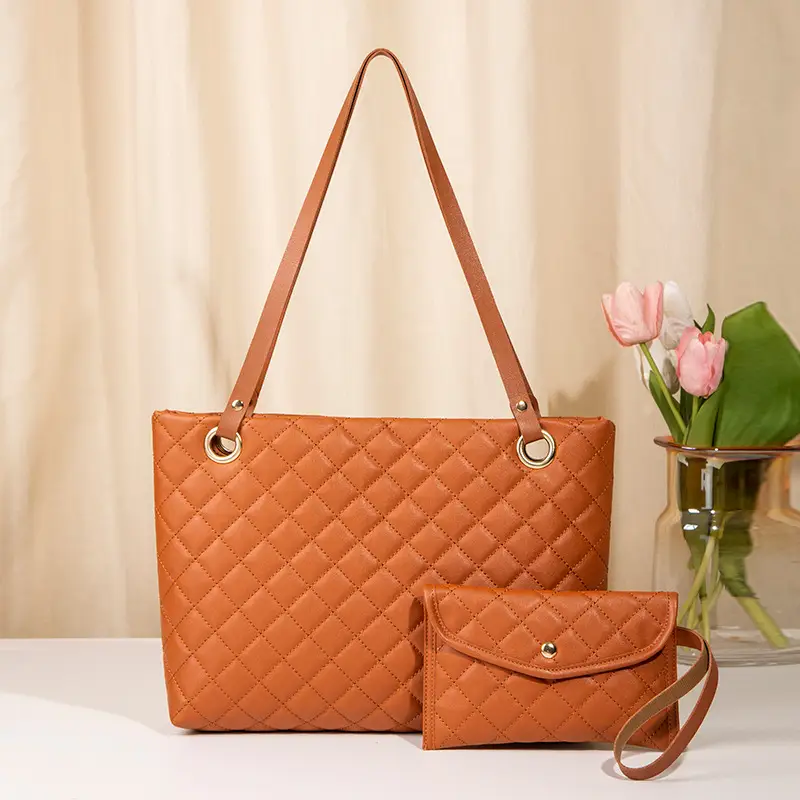 Black Rhombic Quilted Ladies Shoulder Bag Two-Piece Set - Image 5