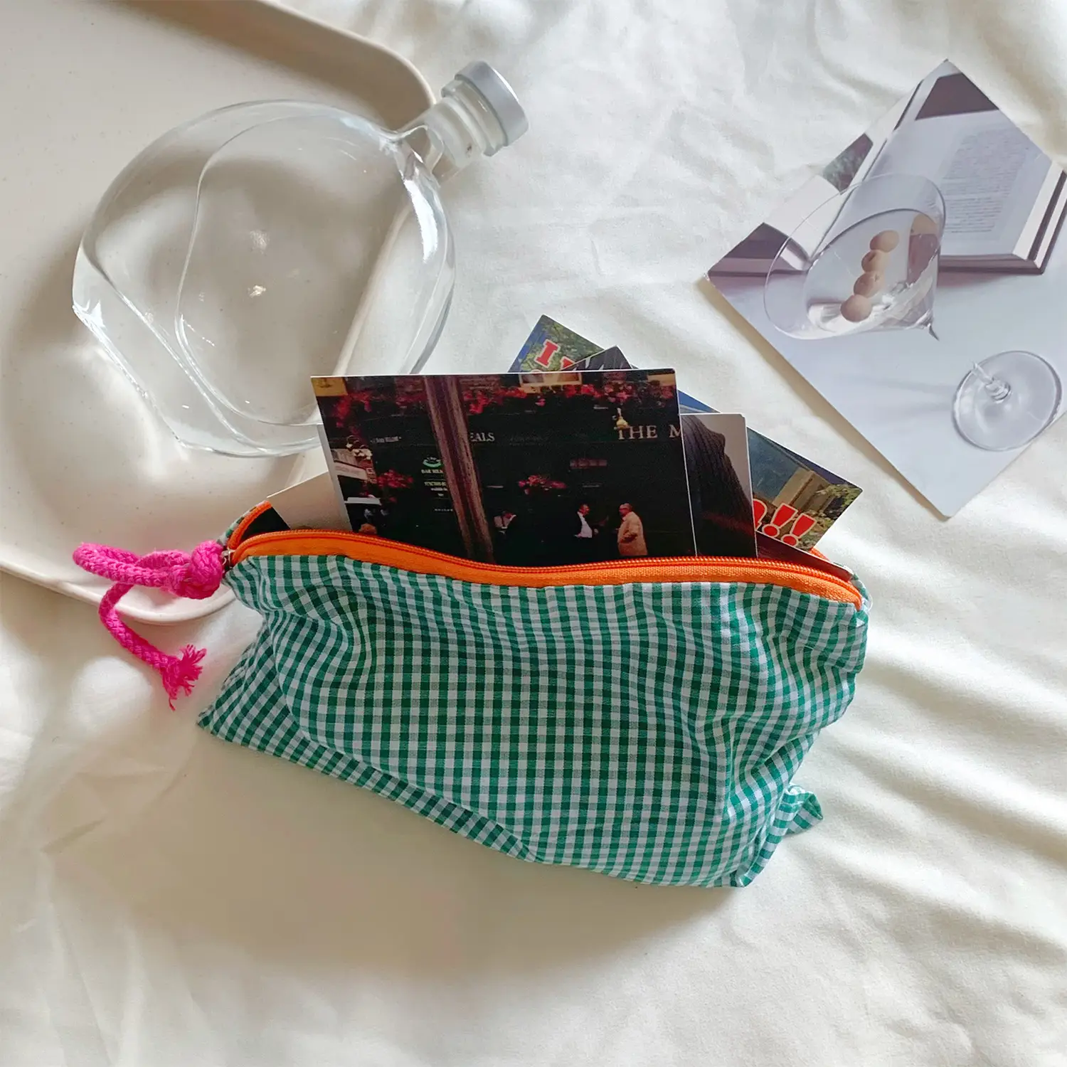 Green plaid storage bag