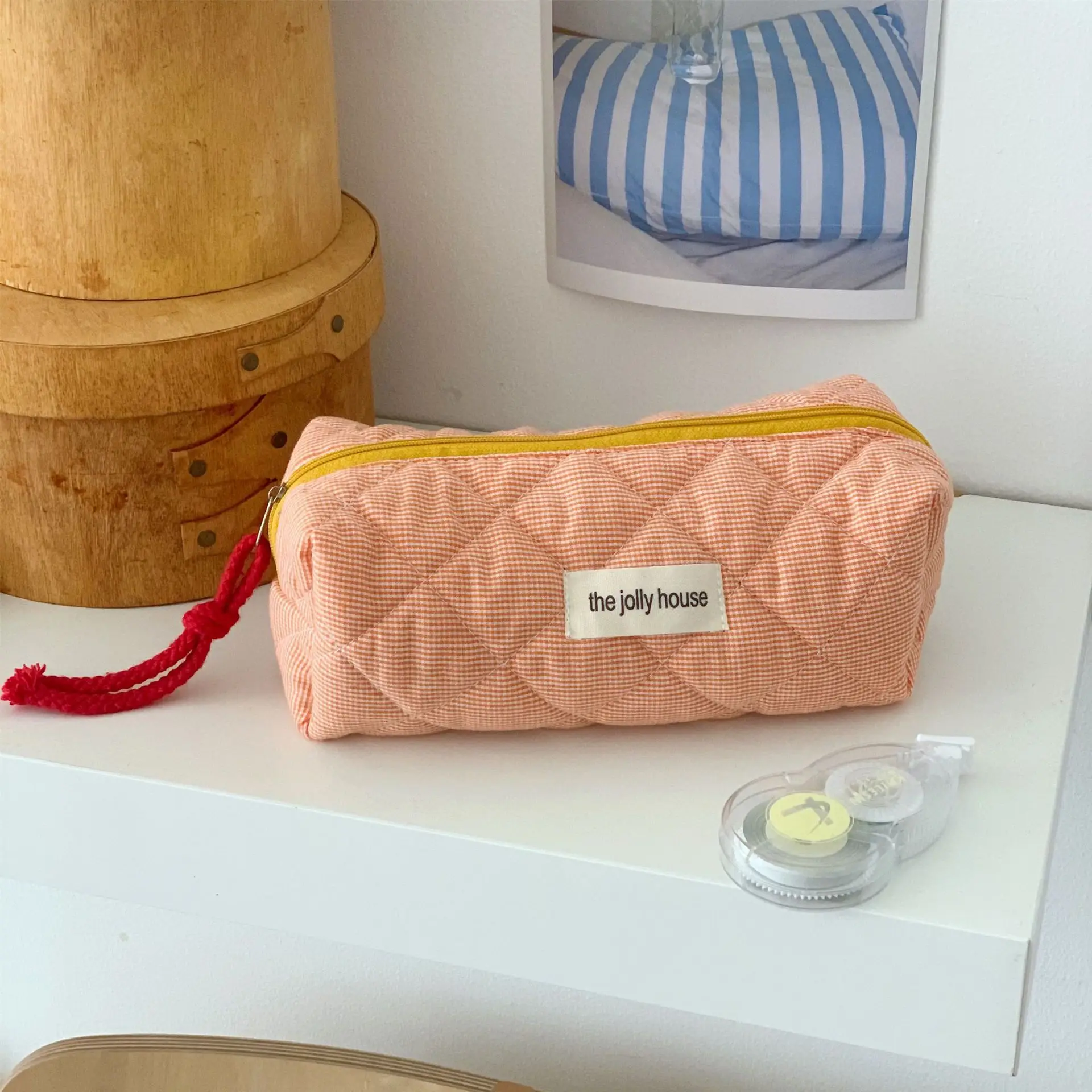 Orange plaid pencil case