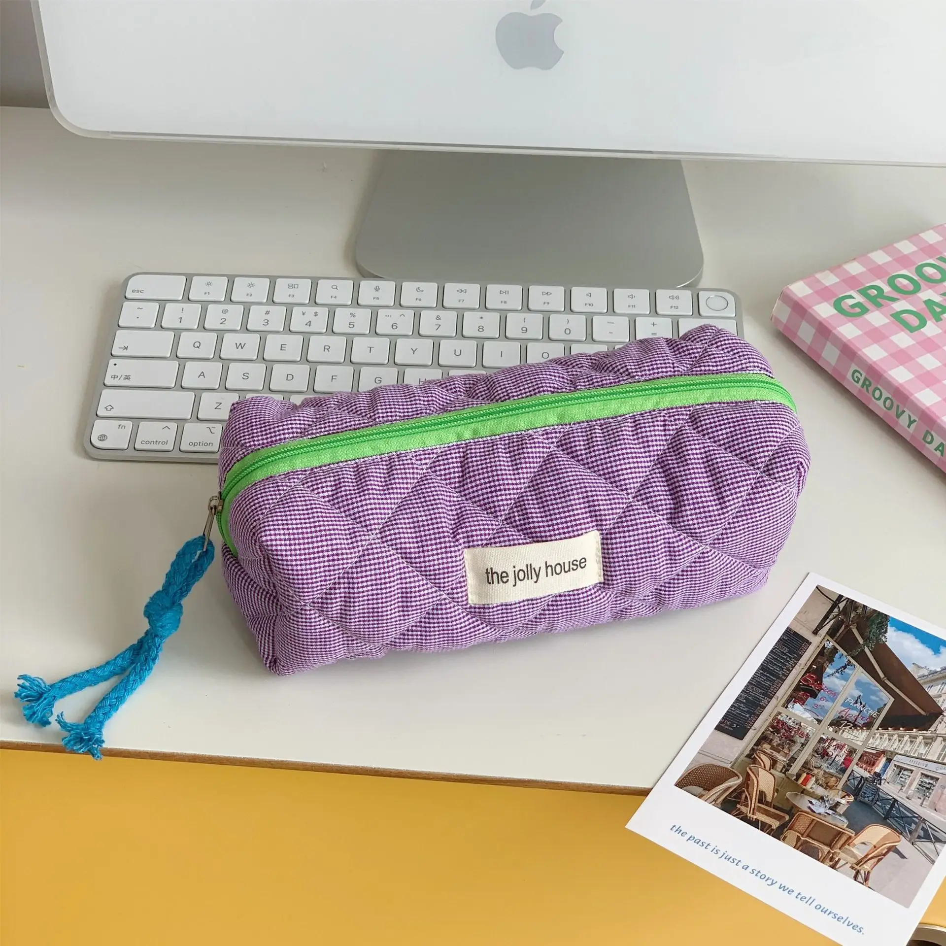 Purple plaid pencil case