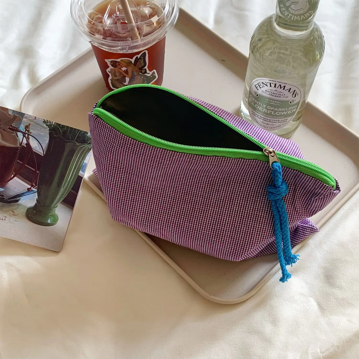 Purple plaid storage bag
