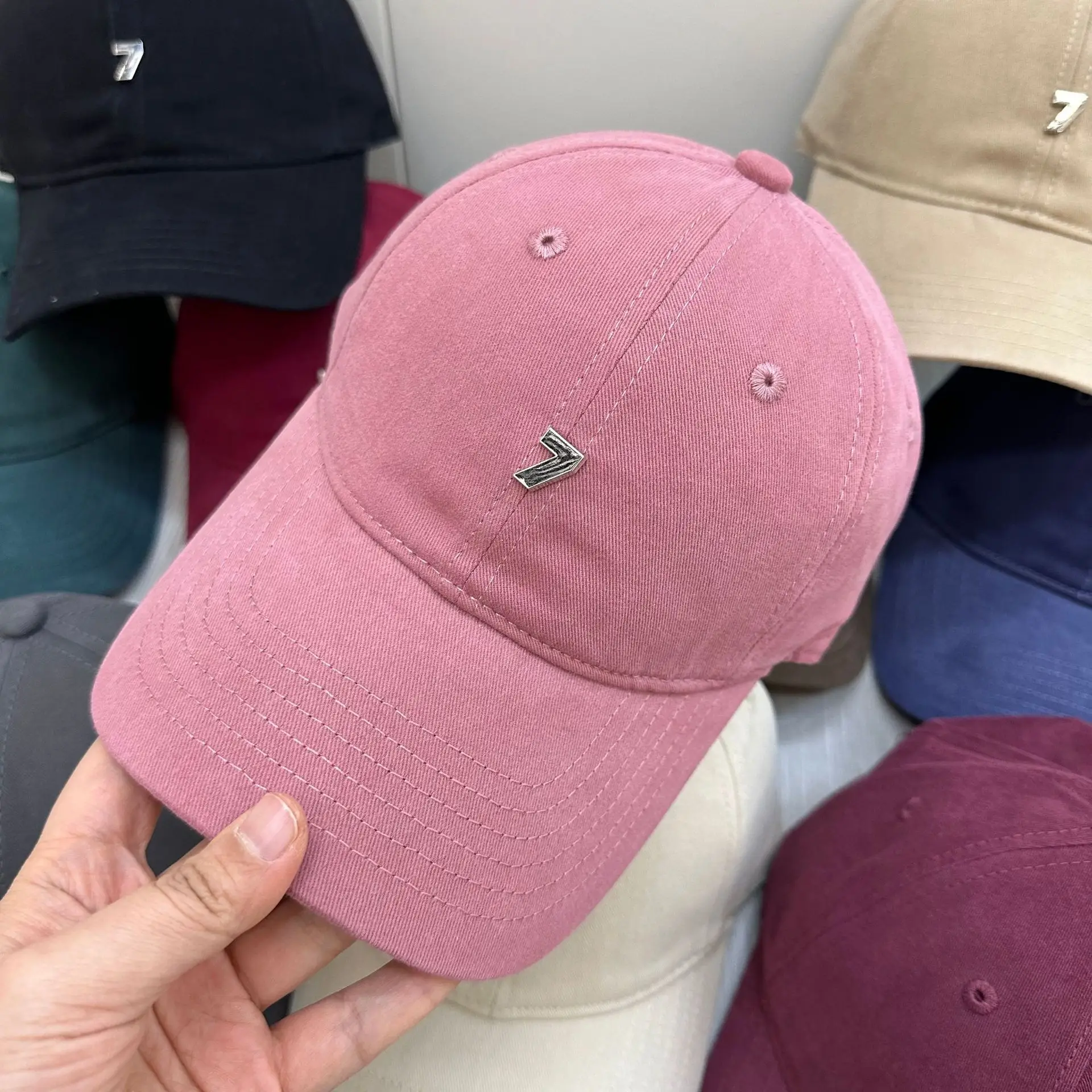 Pink Baseball Cap with Wide Brim and Metal Logo - Image 5