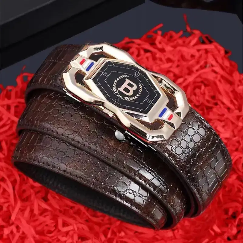 Men's Recycled Leather Belt with Automatic Buckle, Stylish Business Belt - Image 3