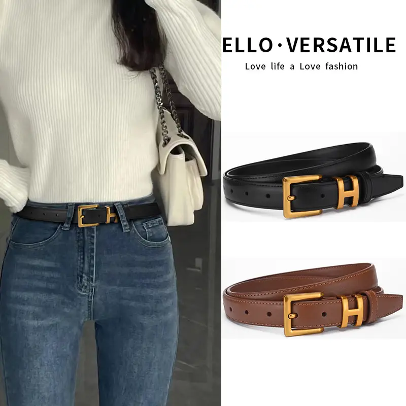 Women's Genuine Leather Belt with Gold Buckle - Image 6