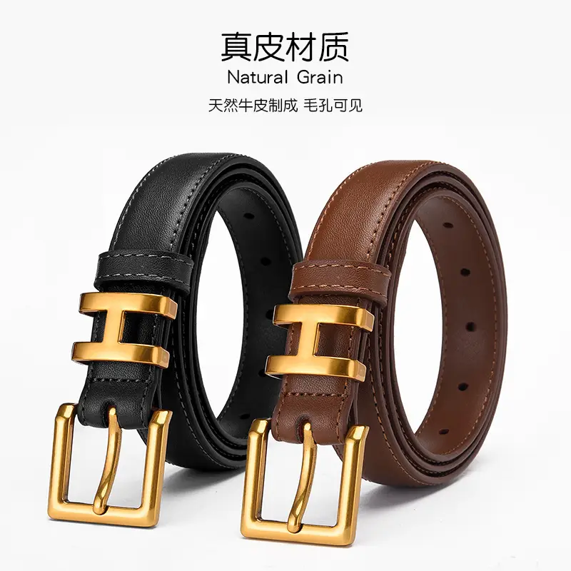 Women's Genuine Leather Belt with Gold Buckle - Image 7