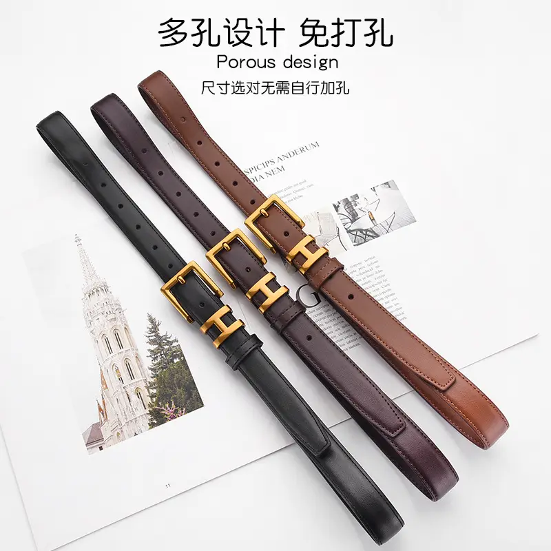 Women's Genuine Leather Belt with Gold Buckle - Image 8