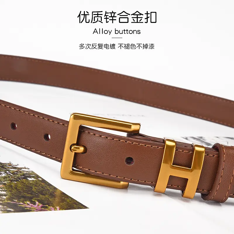 Women's Genuine Leather Belt with Gold Buckle - Image 9