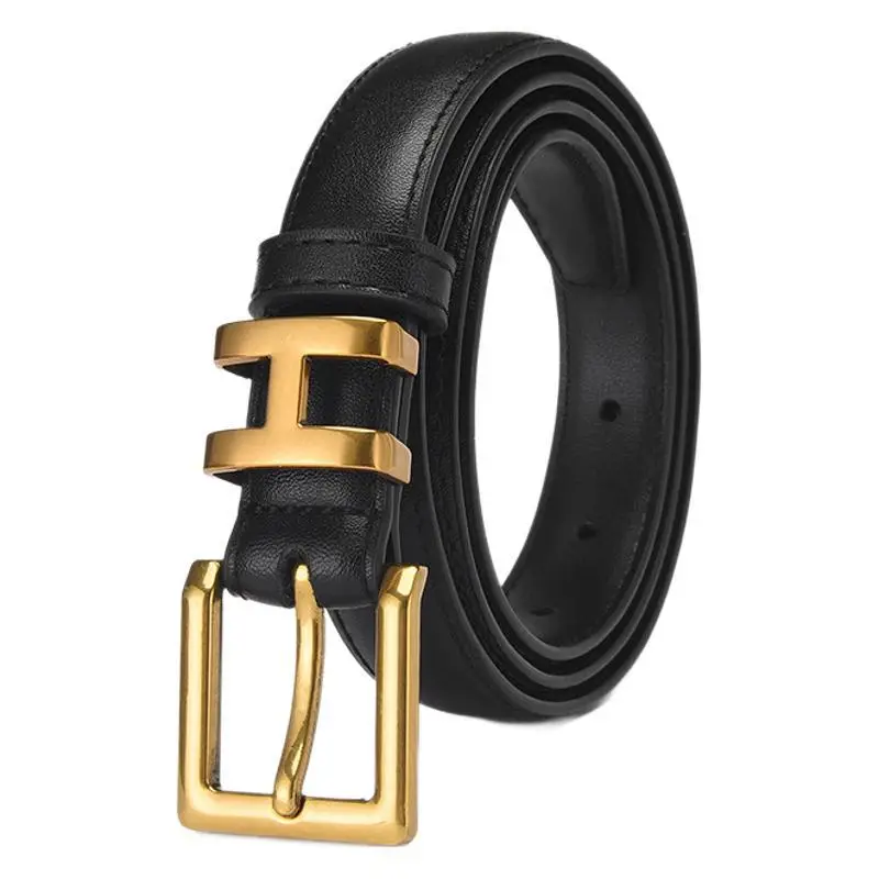 Women's Genuine Leather Belt with Gold Buckle - Image 10