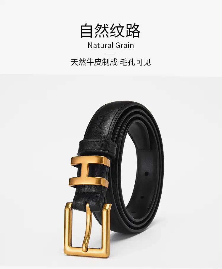 Women's Genuine Leather Belt with Gold Buckle — feature 12