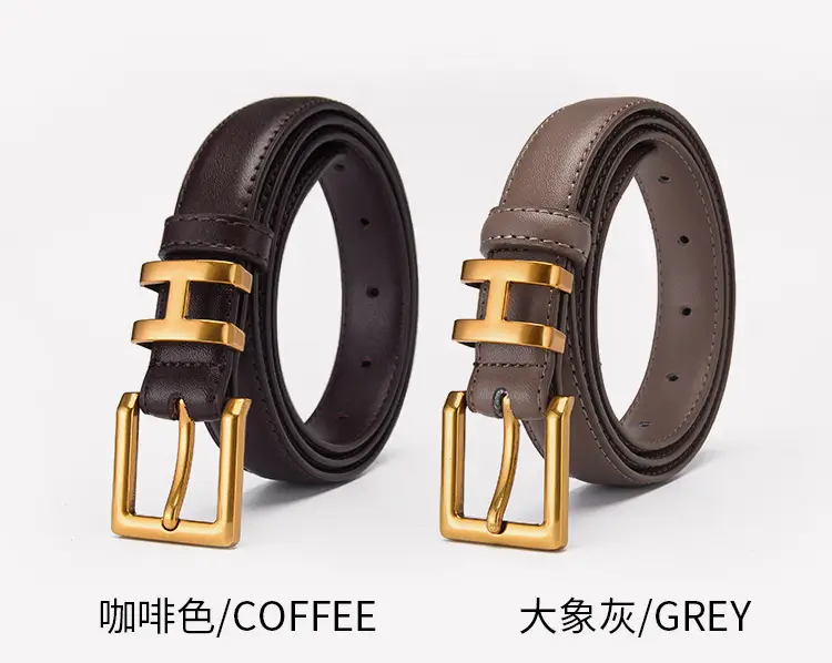 Women's Genuine Leather Belt with Gold Buckle — feature 19
