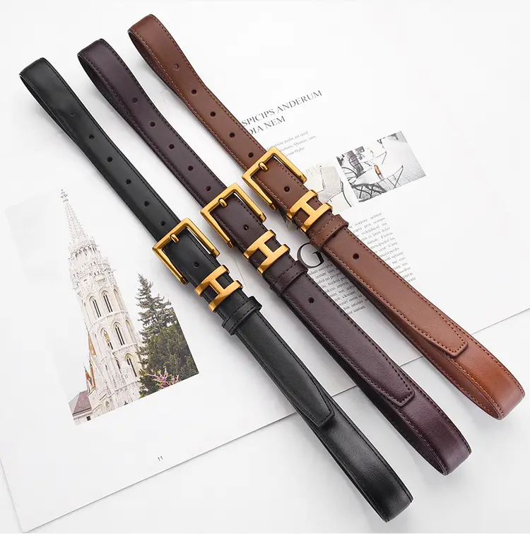 Women's Genuine Leather Belt with Gold Buckle — feature 21