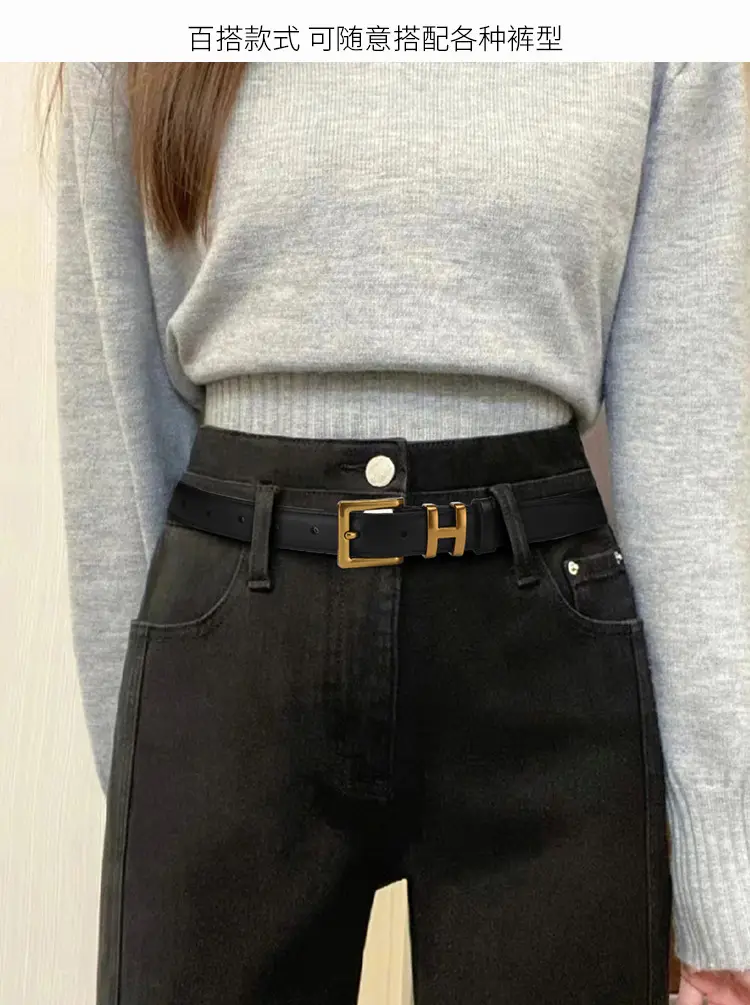 Women's Genuine Leather Belt with Gold Buckle — feature 3