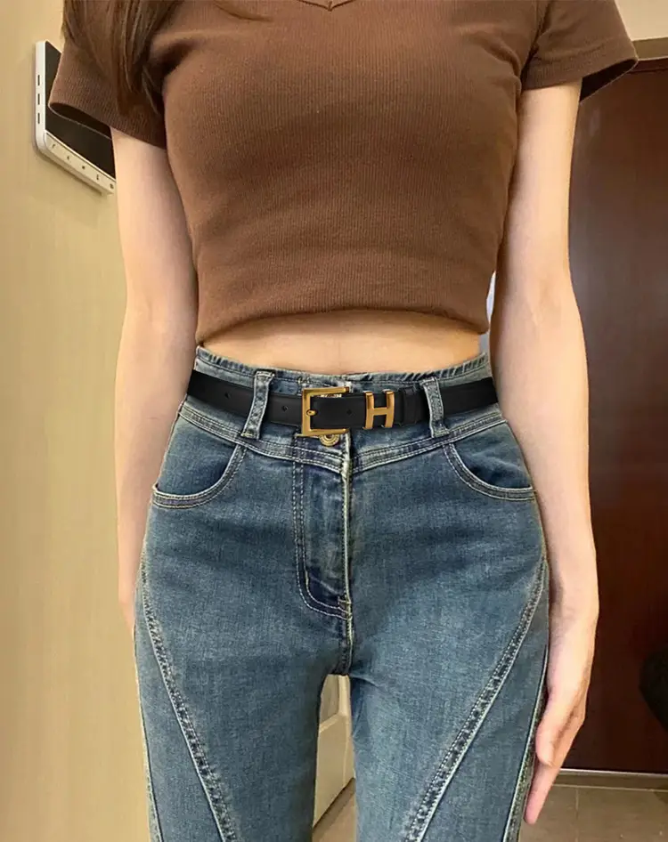 Women's Genuine Leather Belt with Gold Buckle — feature 4