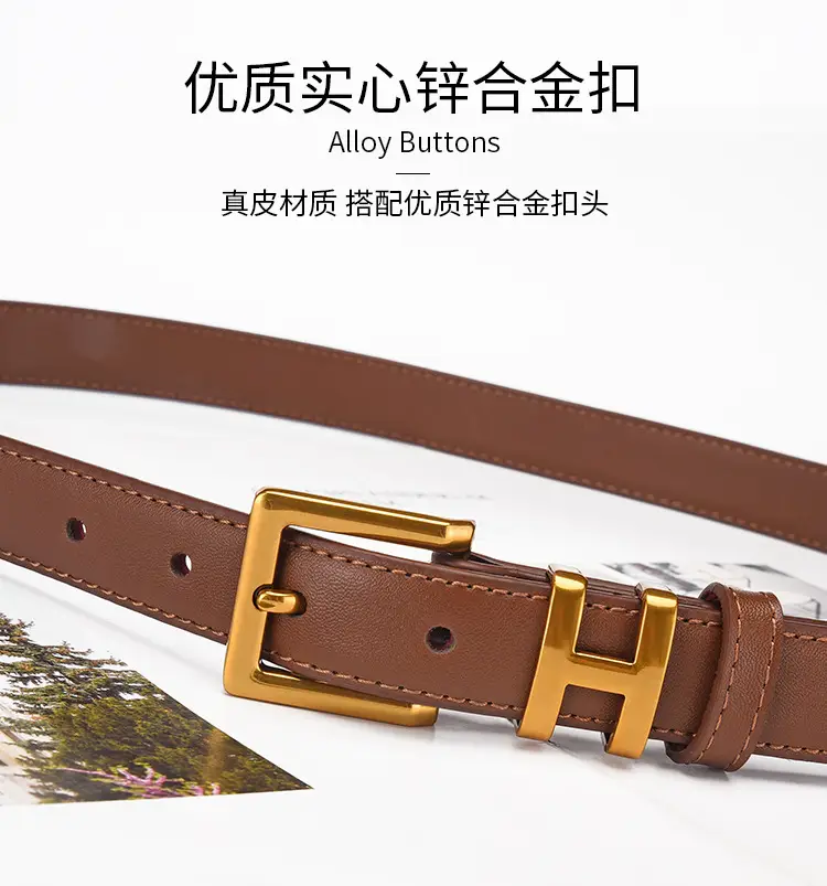 Women's Genuine Leather Belt with Gold Buckle — feature 7