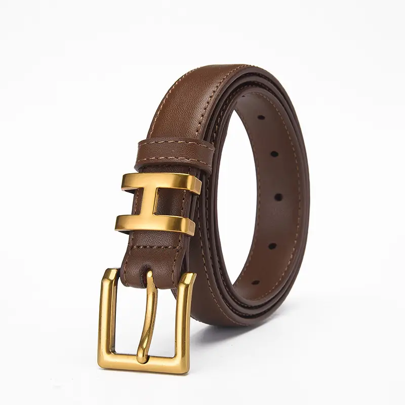 Women's Genuine Leather Belt with Gold Buckle - Image 2