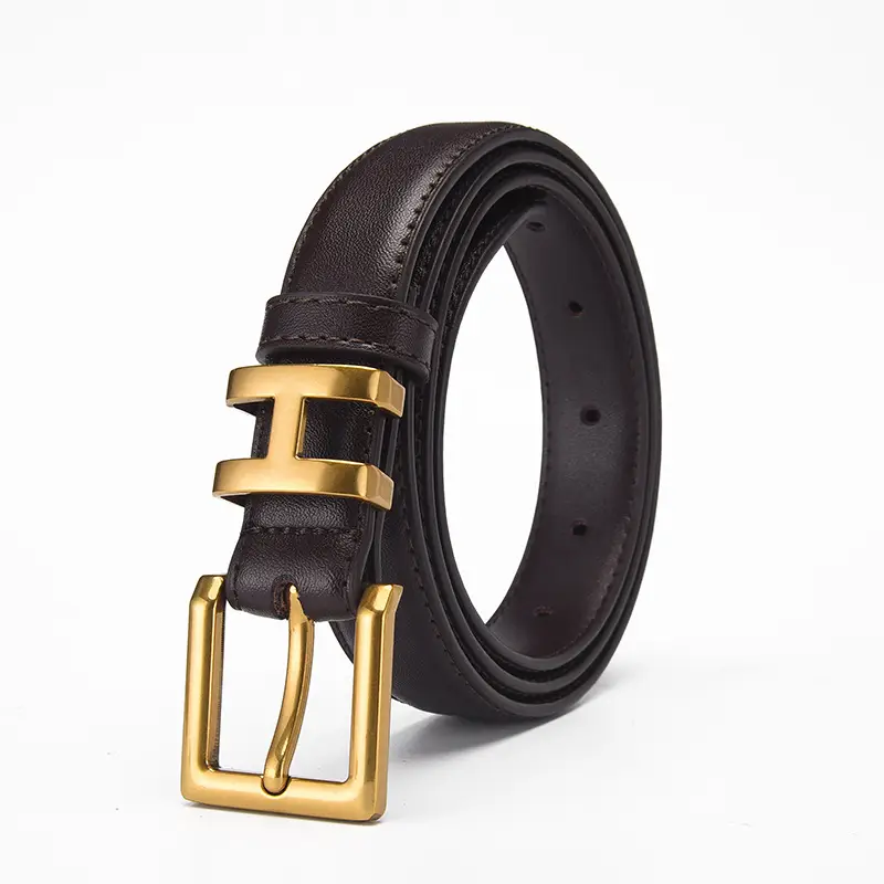 Women's Genuine Leather Belt with Gold Buckle - Image 3