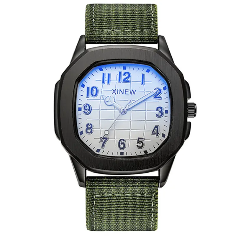 Men's Green Nylon Casual Quartz Watch with Blue Dial - Image 14