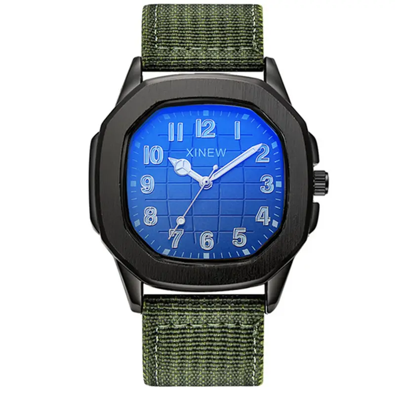 Men's Green Nylon Casual Quartz Watch with Blue Dial - Image 15