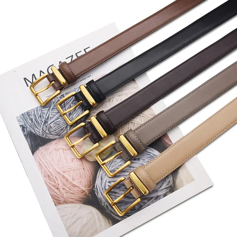 Black Leather Belt with Gold Buckle for Women - Image 8
