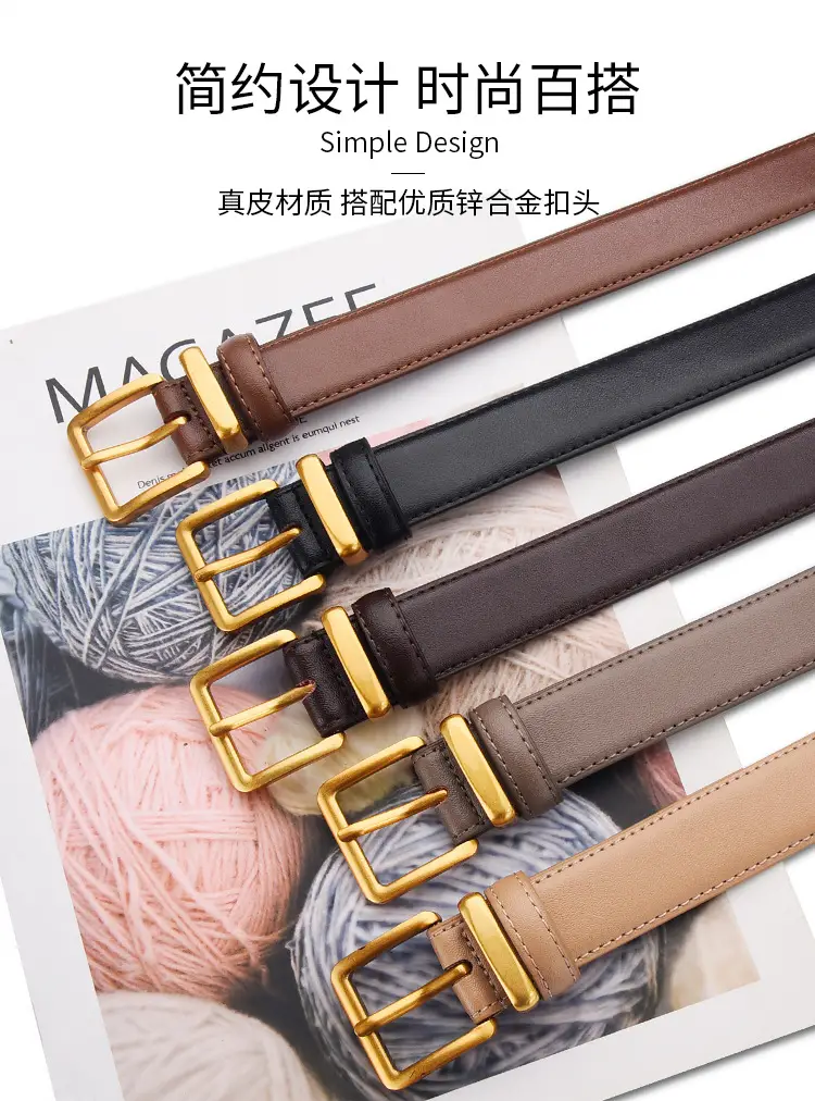 Black Leather Belt with Gold Buckle for Women β feature 1