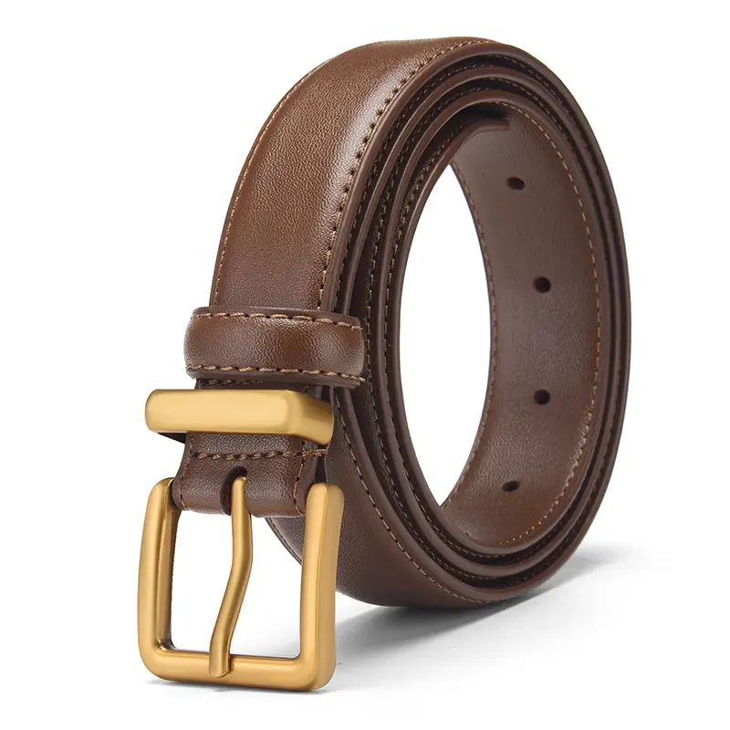 Black Leather Belt with Gold Buckle for Women - Image 2