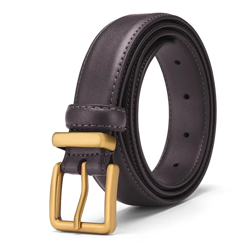 Black Leather Belt with Gold Buckle for Women - Image 3