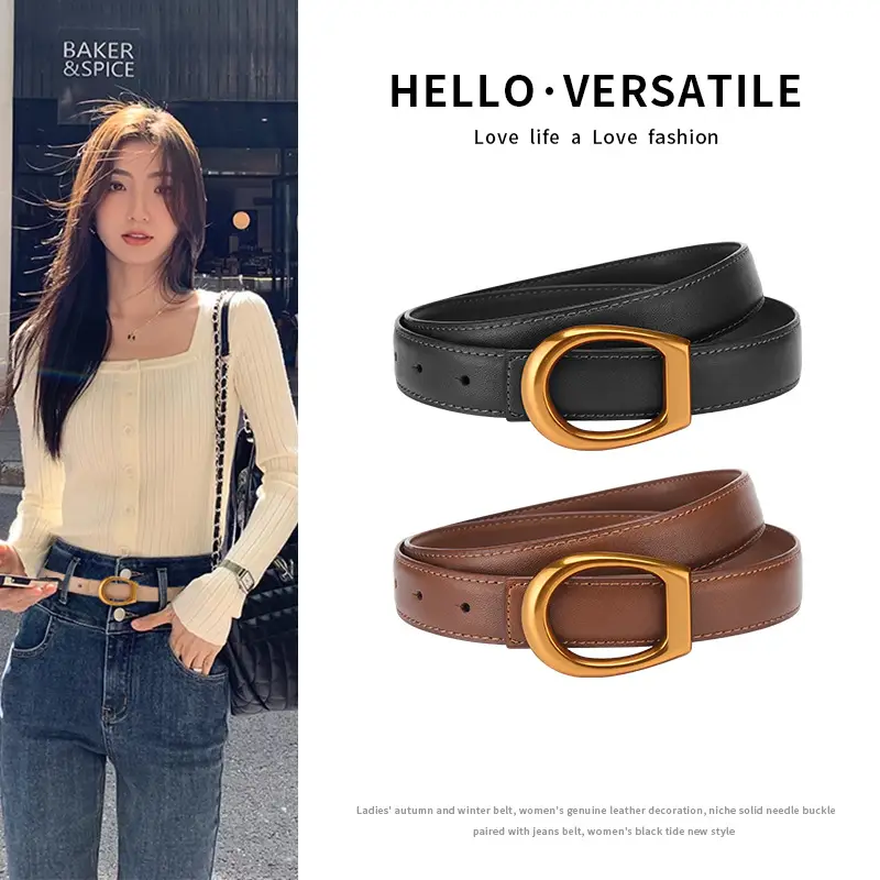 Women's Genuine Leather Belt with Gold Buckle - Image 12