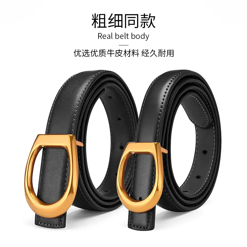 Women's Genuine Leather Belt with Gold Buckle - Image 13
