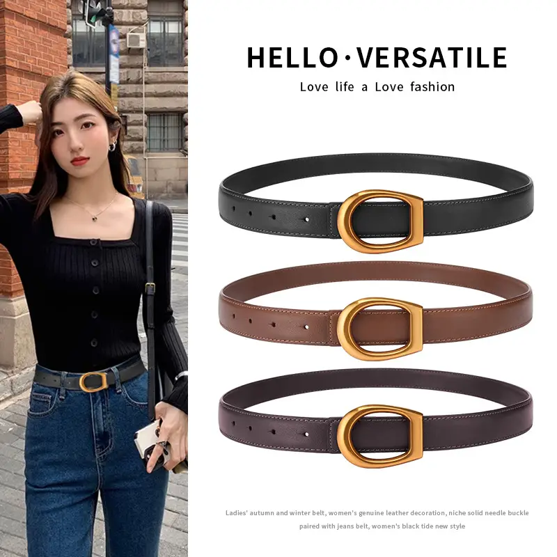 Women's Genuine Leather Belt with Gold Buckle - Image 14