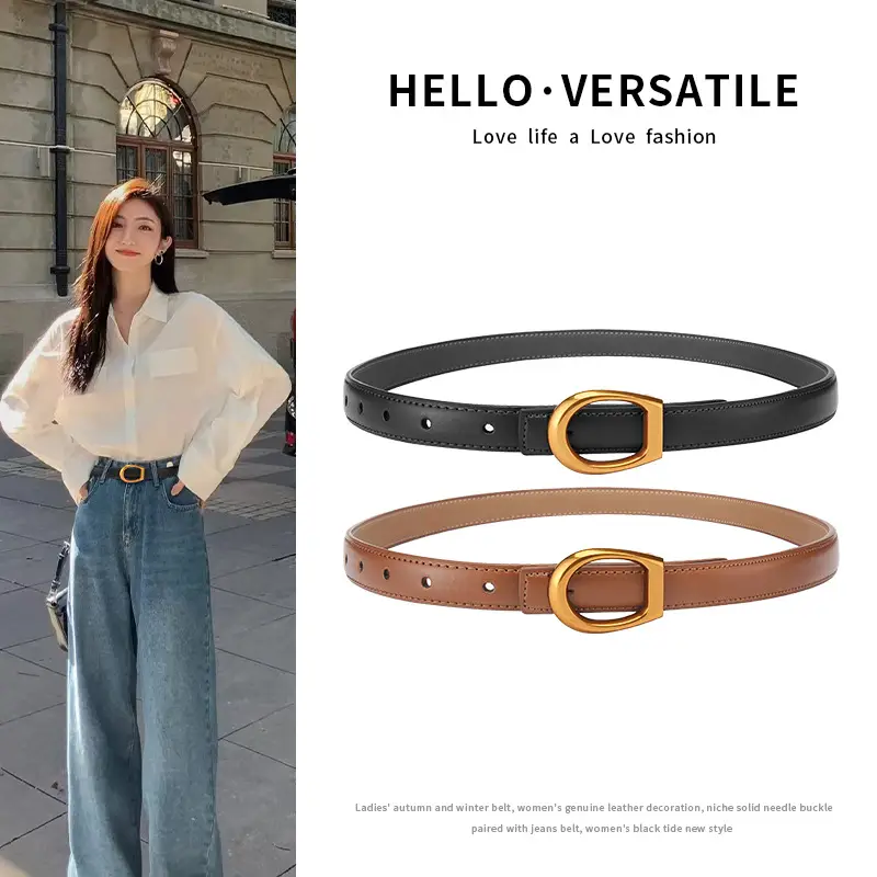 Women's Genuine Leather Belt with Gold Buckle - Image 15