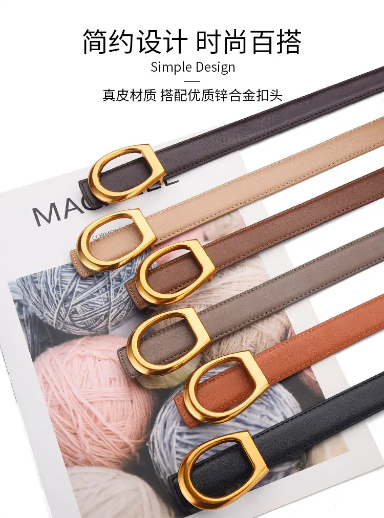 Women's Genuine Leather Belt with Gold Buckle — feature 1