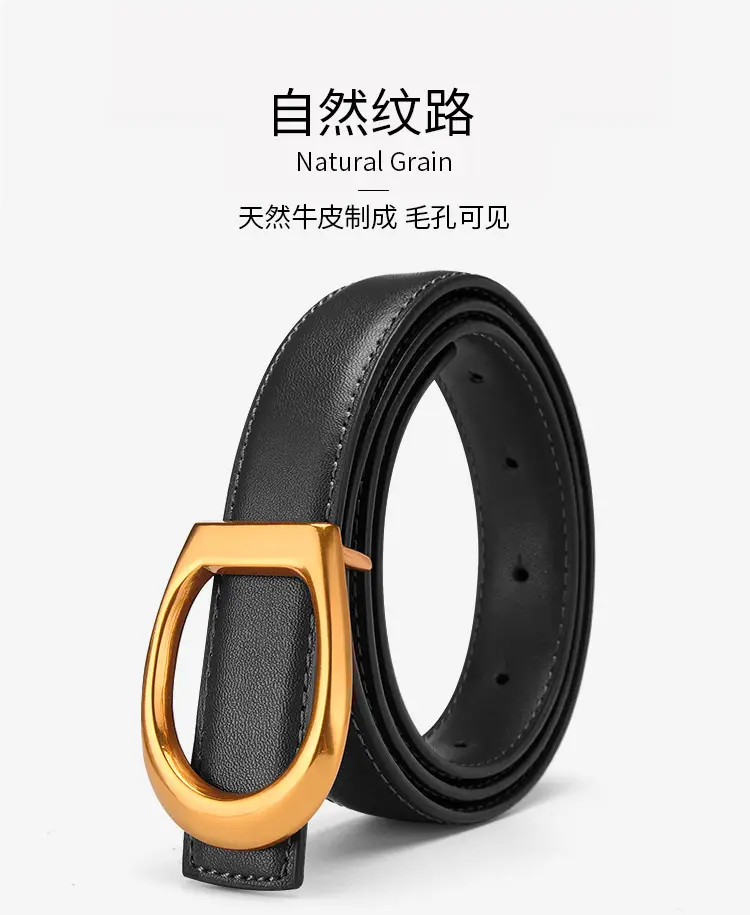 Women's Genuine Leather Belt with Gold Buckle — feature 12