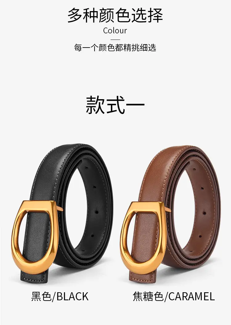 Women's Genuine Leather Belt with Gold Buckle — feature 13