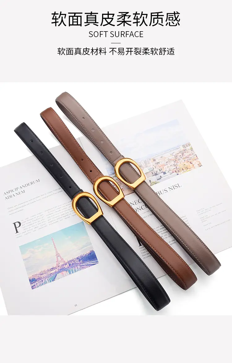 Women's Genuine Leather Belt with Gold Buckle — feature 18