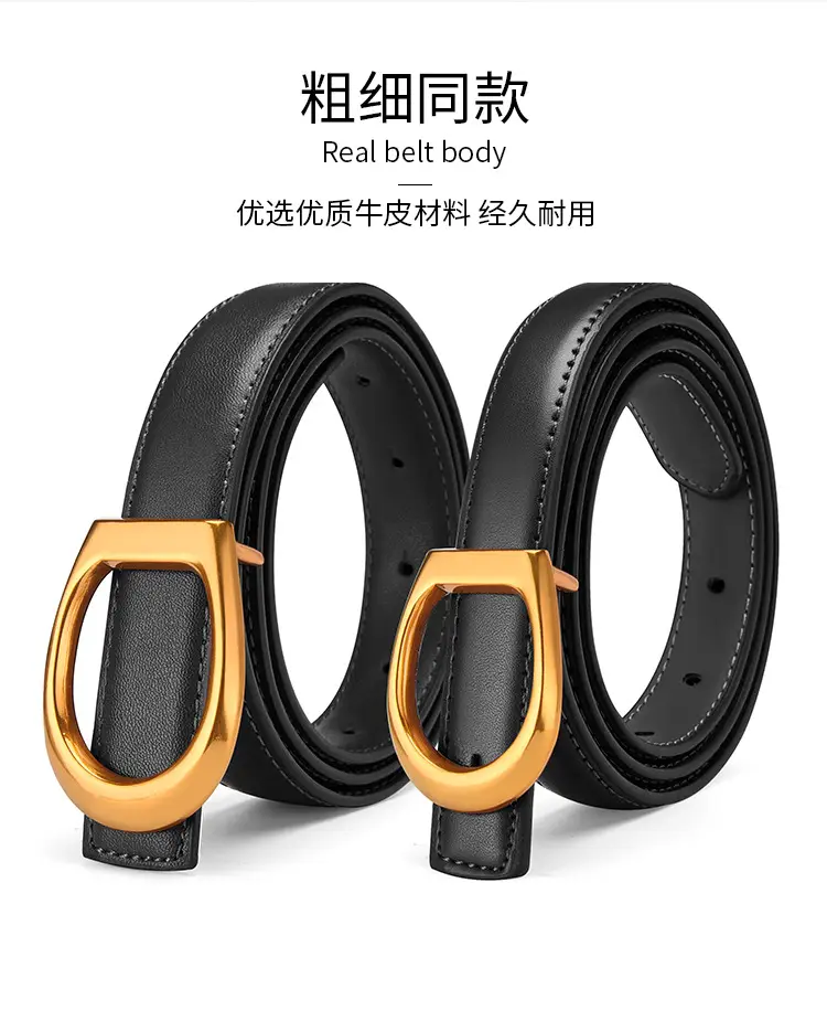 Women's Genuine Leather Belt with Gold Buckle — feature 2