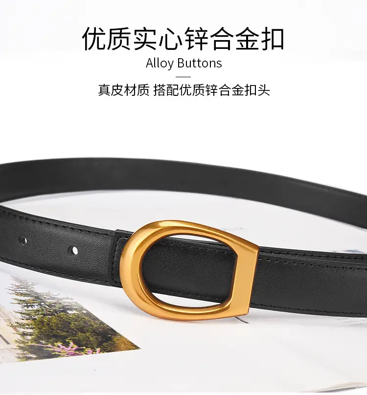 Women's Genuine Leather Belt with Gold Buckle — feature 8