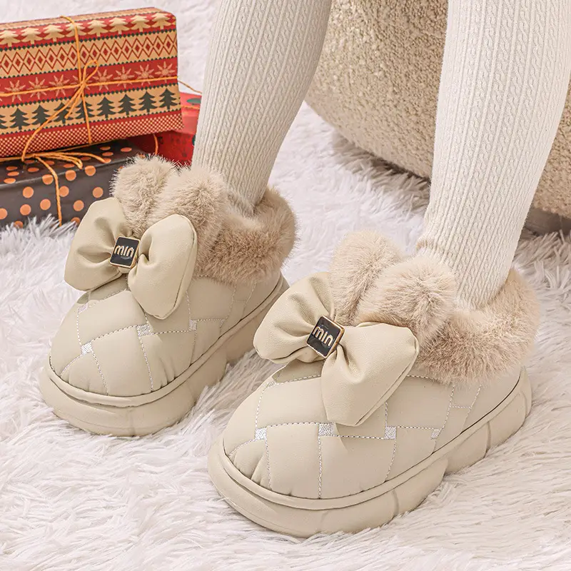 Cross-Border Cotton Shoes, New Winter Products for Women, Fashionable Bow Thick-Soled Non-Slip Waterproof Plus Velvet Warm Cotton Shoes - Image 5