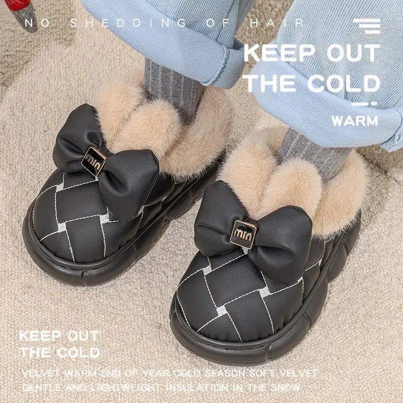 Cross-Border Cotton Shoes, New Winter Products for Women, Fashionable Bow Thick-Soled Non-Slip Waterproof Plus Velvet Warm Cotton Shoes — feature 12