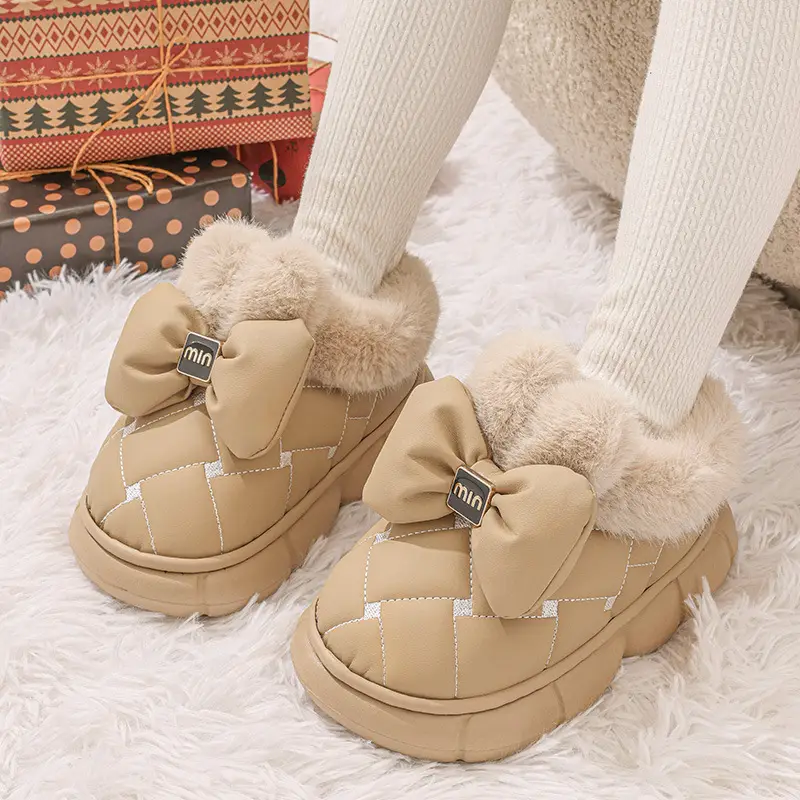 Cross-Border Cotton Shoes, New Winter Products for Women, Fashionable Bow Thick-Soled Non-Slip Waterproof Plus Velvet Warm Cotton Shoes — feature 3