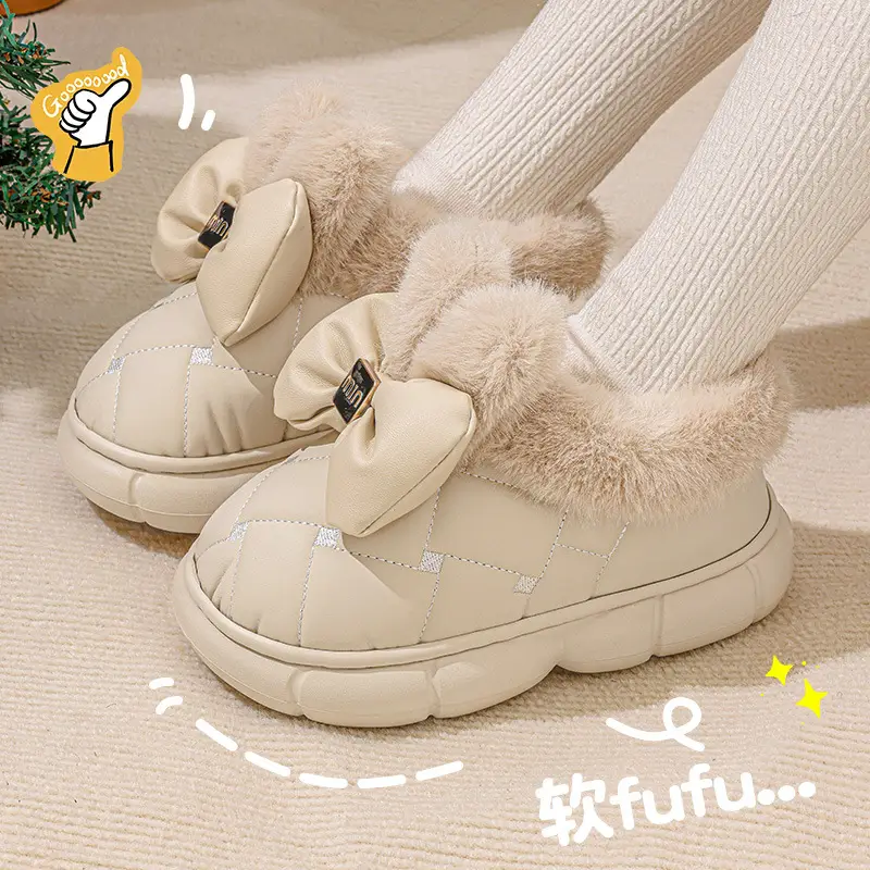 Cross-Border Cotton Shoes, New Winter Products for Women, Fashionable Bow Thick-Soled Non-Slip Waterproof Plus Velvet Warm Cotton Shoes — feature 9