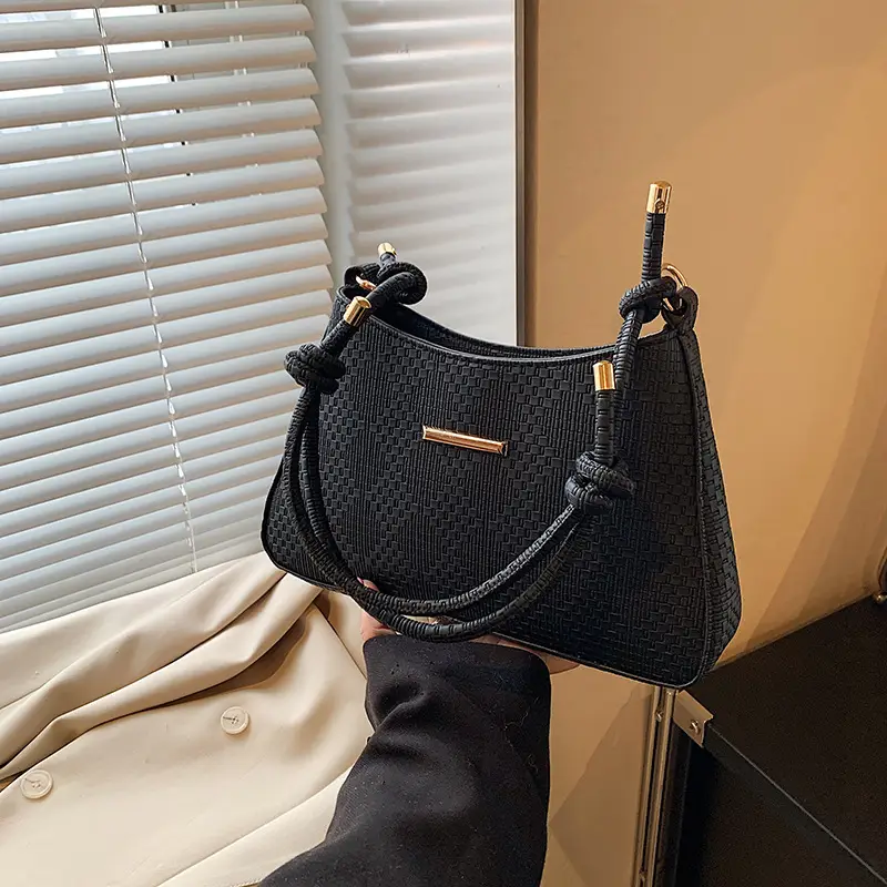 Black Textured Crossbody Bag for Women 2024