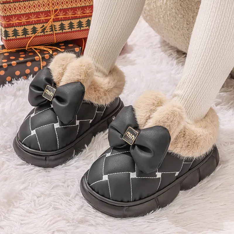 Cross-border Cotton Shoes Winter New Arrival Women Outfit Fashion Bow Thick Sole Non-slip Waterproof fleece-lined Warm Cotton Shoes — feature 1