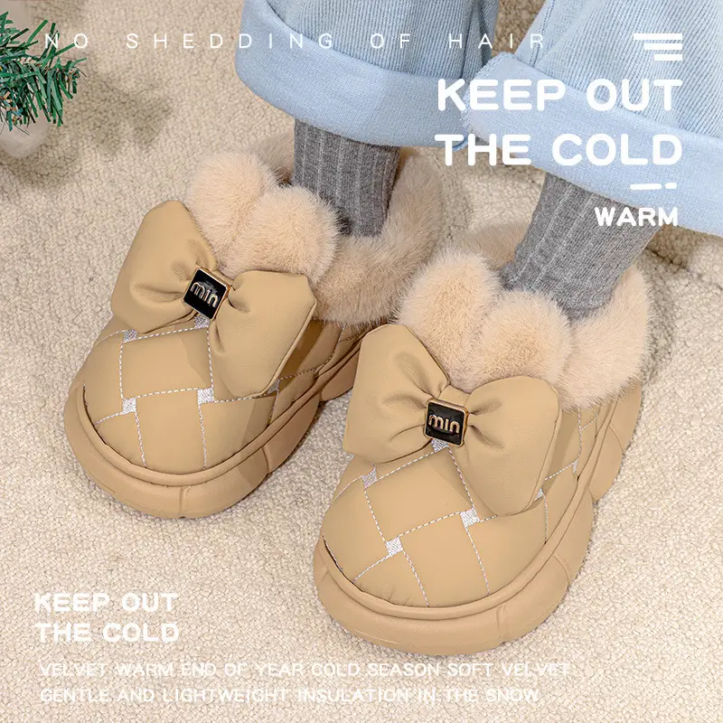 Cross-border Cotton Shoes Winter New Arrival Women Outfit Fashion Bow Thick Sole Non-slip Waterproof fleece-lined Warm Cotton Shoes — feature 11