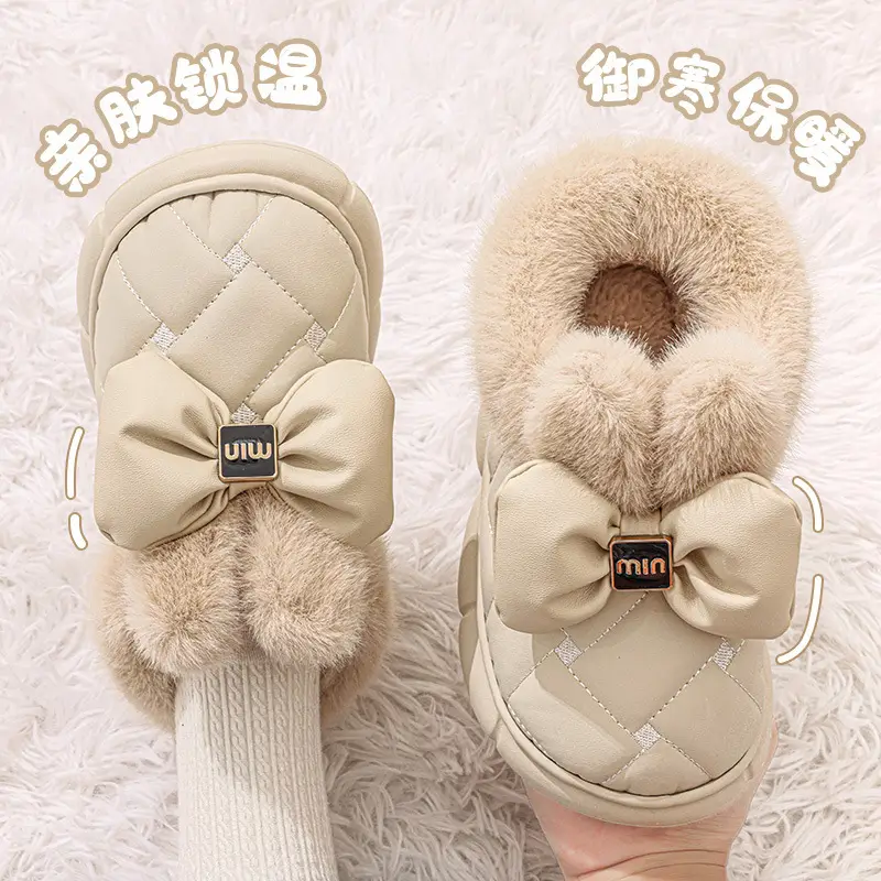 Cross-border Cotton Shoes Winter New Arrival Women Outfit Fashion Bow Thick Sole Non-slip Waterproof fleece-lined Warm Cotton Shoes — feature 4
