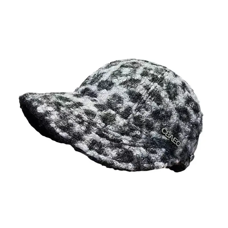 Winter Fleece Leopard Hat for Girls Women Retro Warm Double Sided