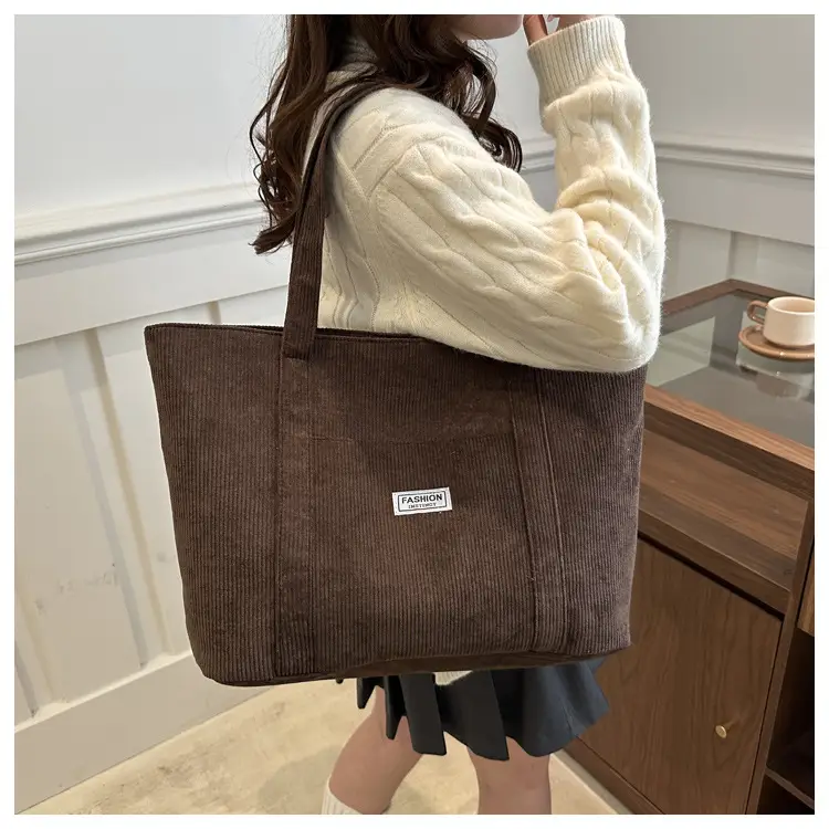 Large Capacity Corduroy Tote Bag Beige 2024 — feature 12