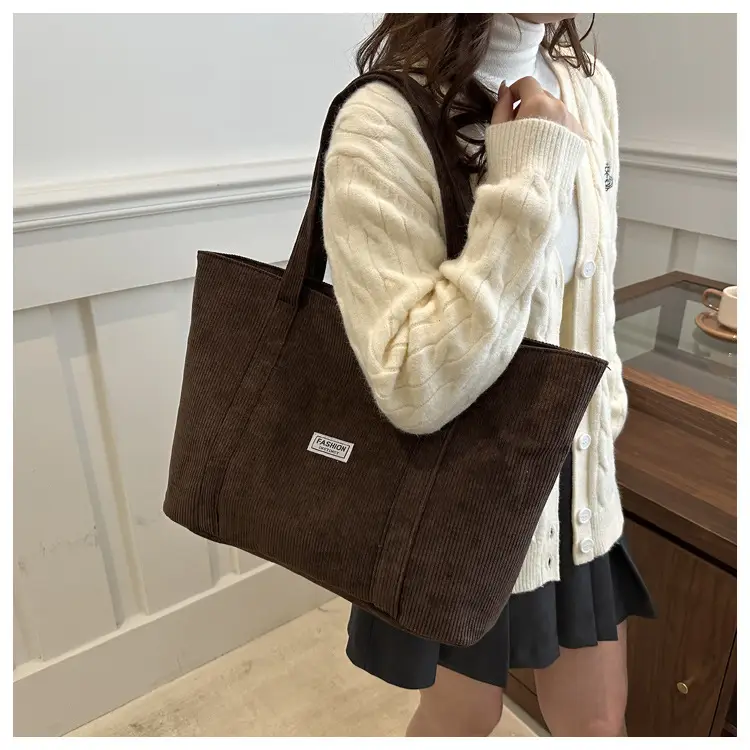 Large Capacity Corduroy Tote Bag Beige 2024 — feature 13
