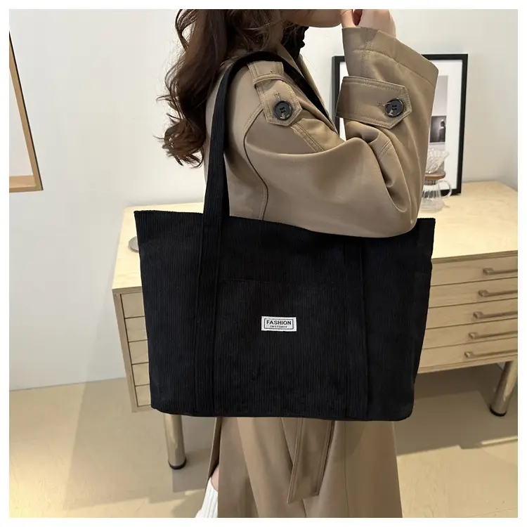 Large Capacity Corduroy Tote Bag Beige 2024 — feature 16