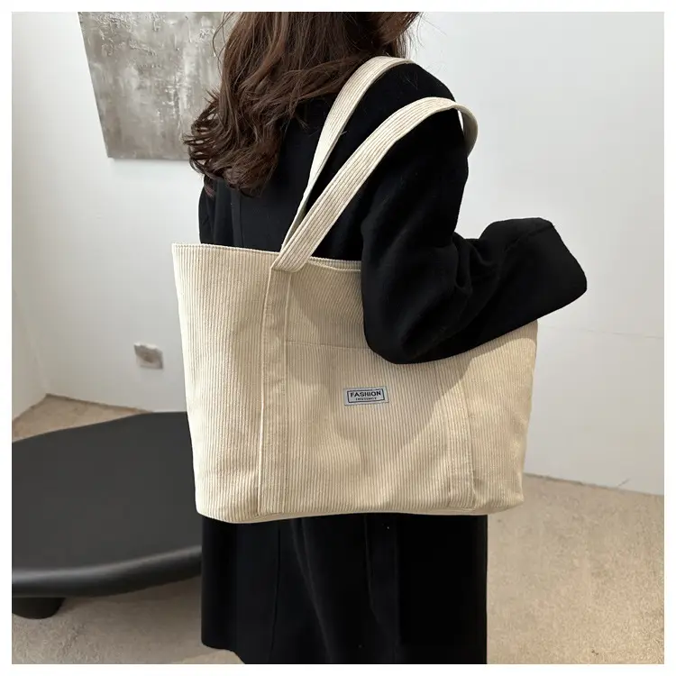 Large Capacity Corduroy Tote Bag Beige 2024 — feature 8